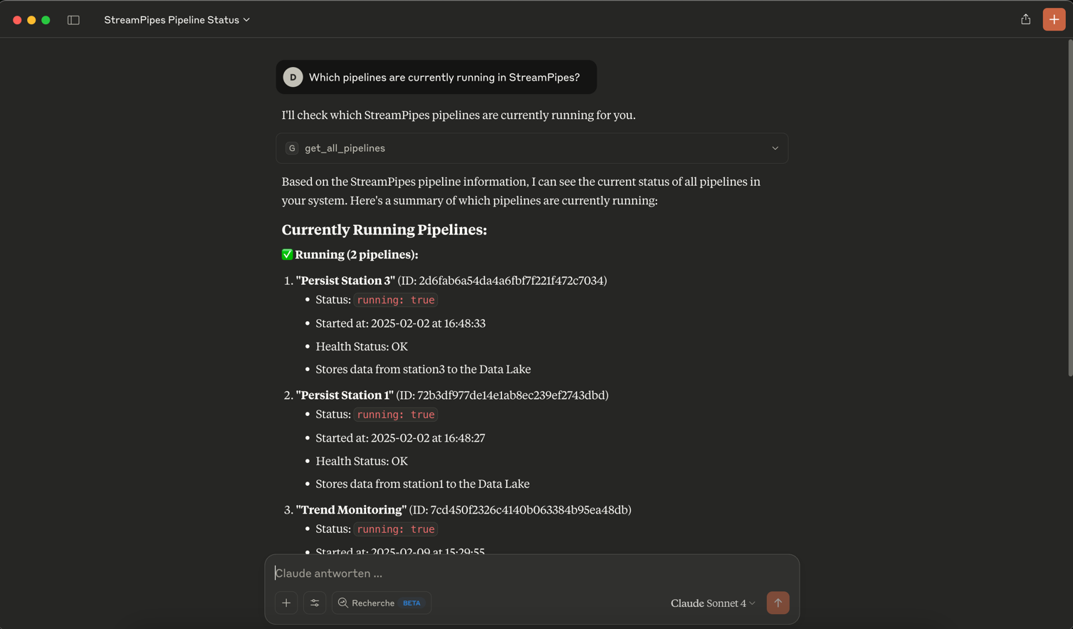 List pipelines in Claude