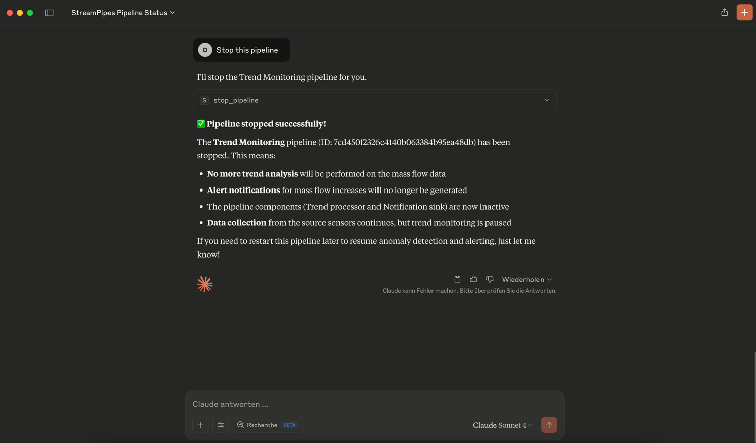 Stop a pipeline in Claude