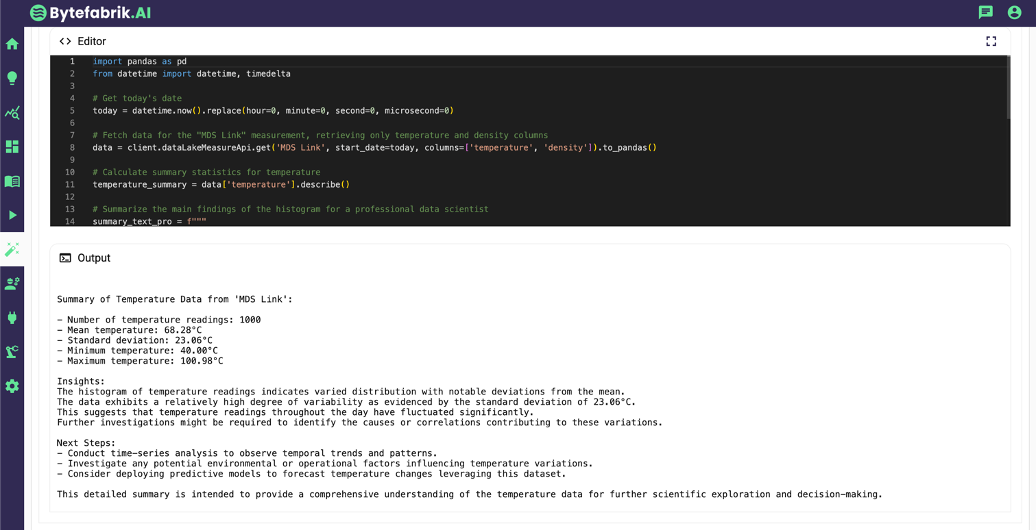 AI Notebook: Statistics output